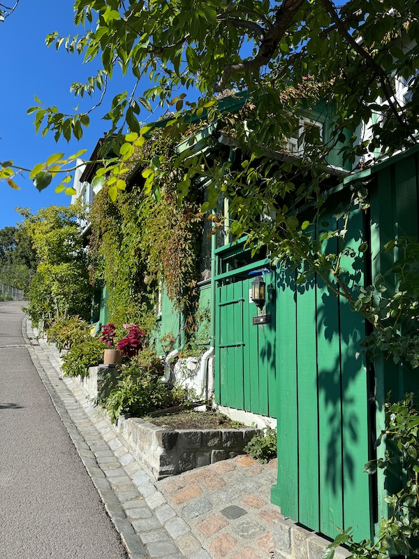 bunte Holzhäuser vor blauem Himmel in Telthusbakken